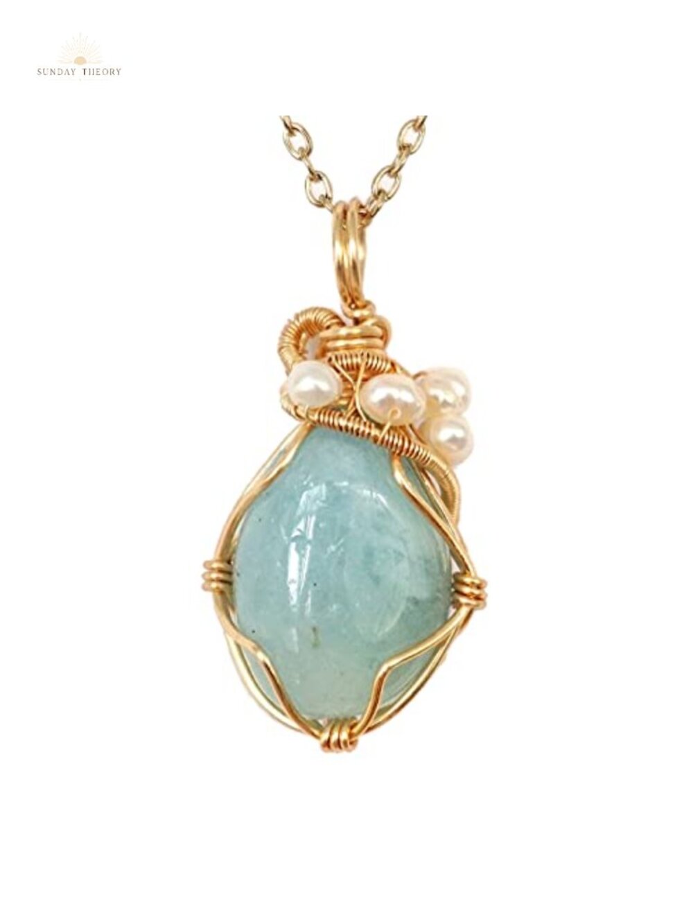 Handmade Aquamarine & Freshwater Pearl Pendant Necklace, Gold Plated, Statement